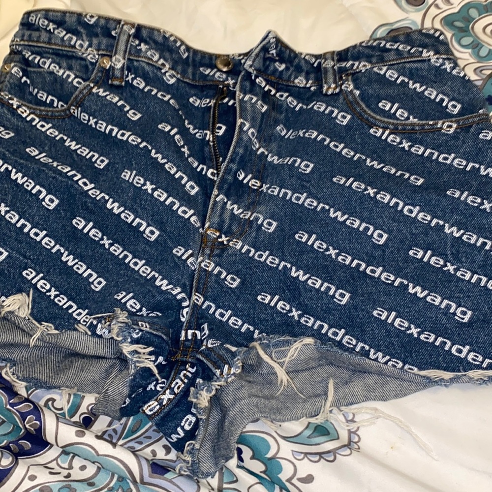 COPY - Alexander Wang Deep Blue ‘Bite’ Logo Denim Shorts